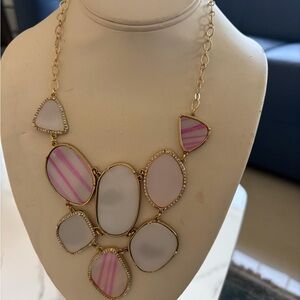 Pink Statement Necklace Gold Tone Geometric Pastel Rhinestone Necklace NEW